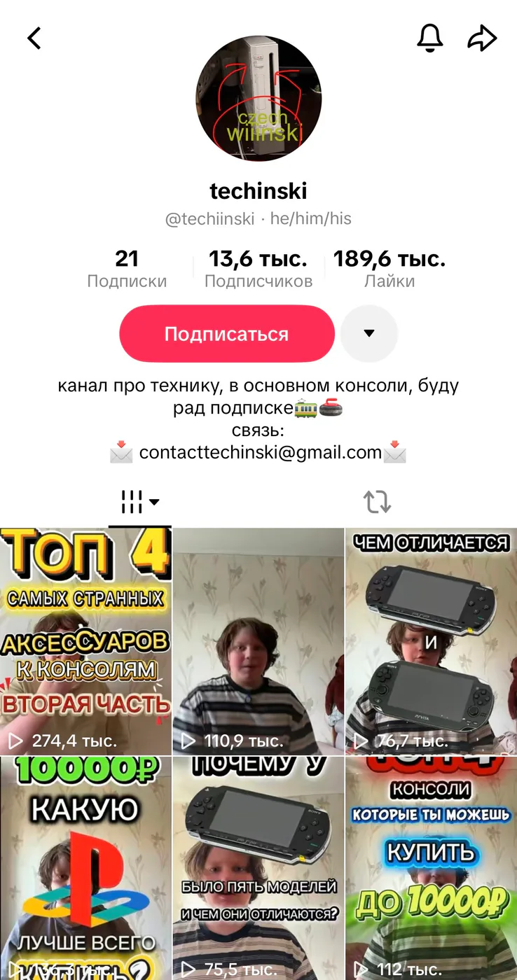 TikTok-канал techiinski с 13,6 тысячами подписчиков